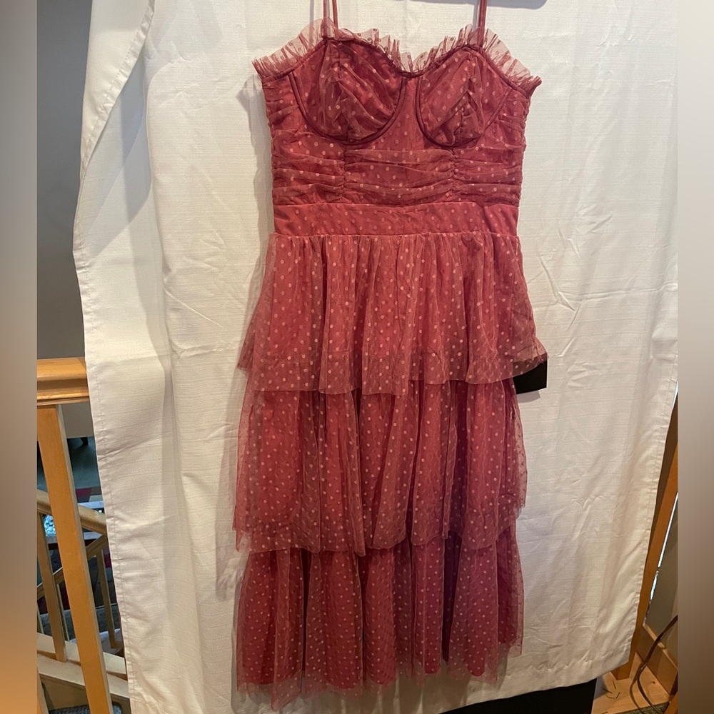 Feminine Ruffled Pink Dress size Large